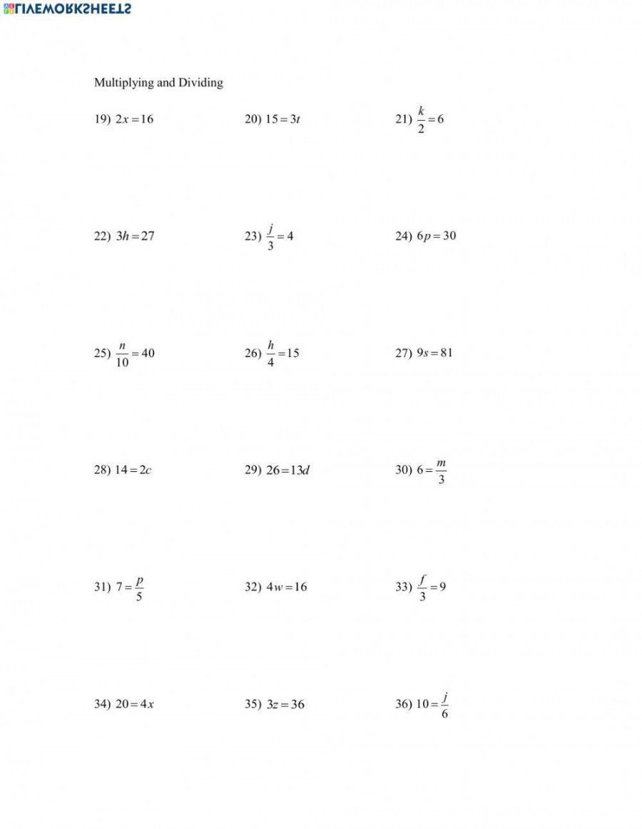Mulitpying and dividing one step equations worksheet  Live Worksheets