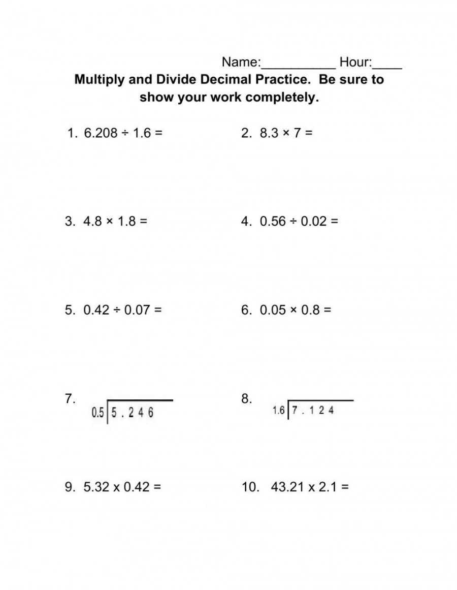 Multiply and Divide Decimals worksheet  Live Worksheets