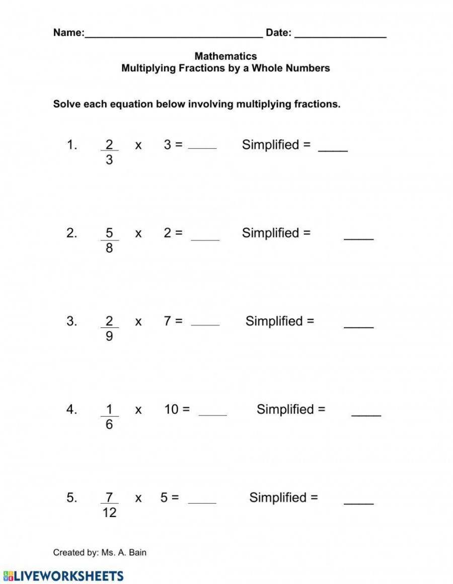 Multiplying Fractions by a Whole Number worksheet  Live Worksheets