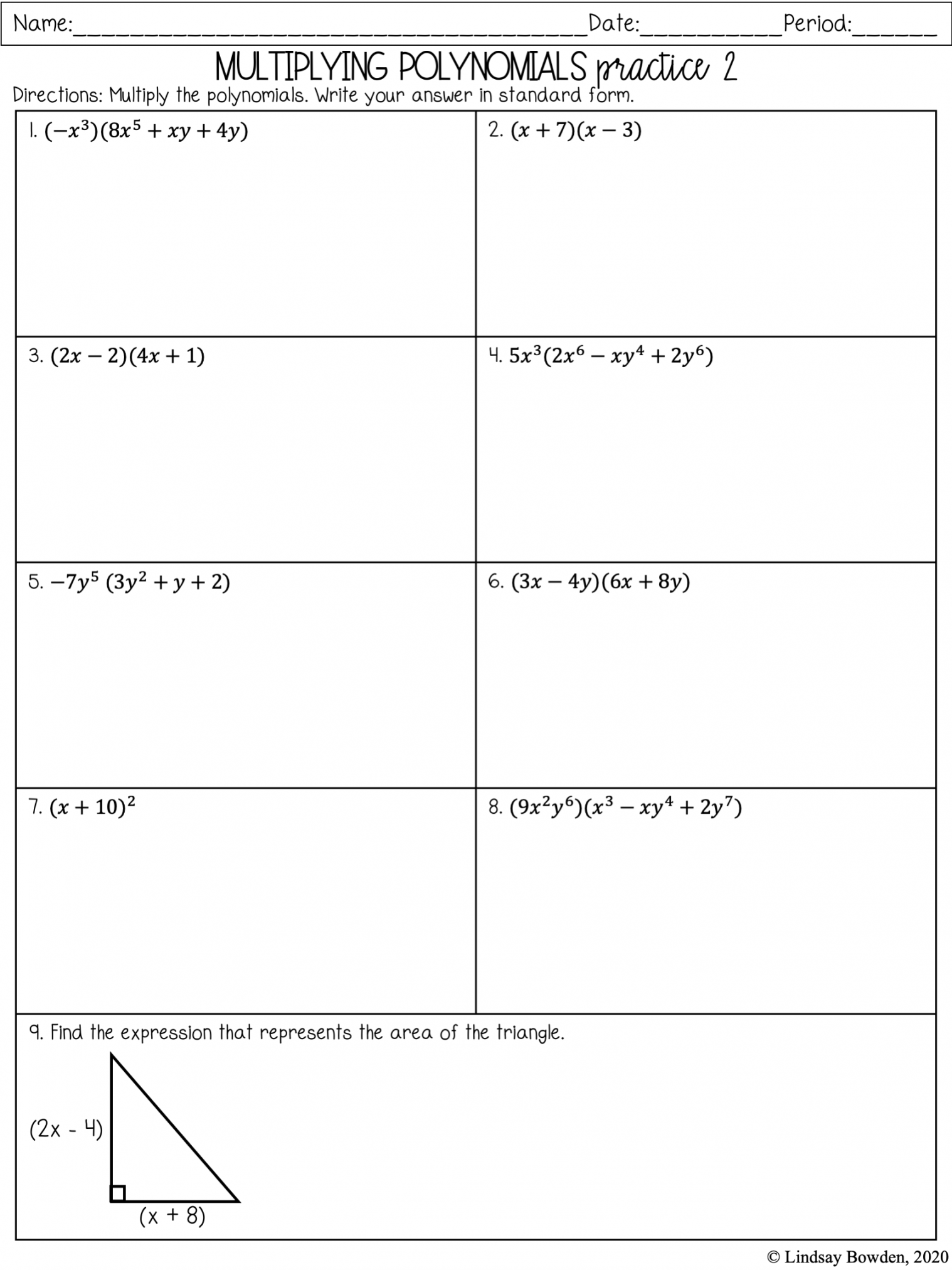 Multiplying Polynomials Notes and Worksheets - Lindsay Bowden