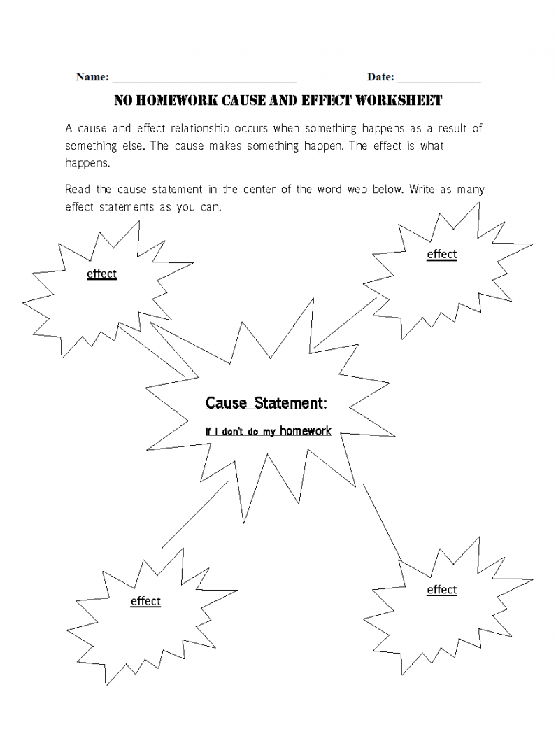 No Homework Cause and Effect Worksheet  Reading worksheets, Cause