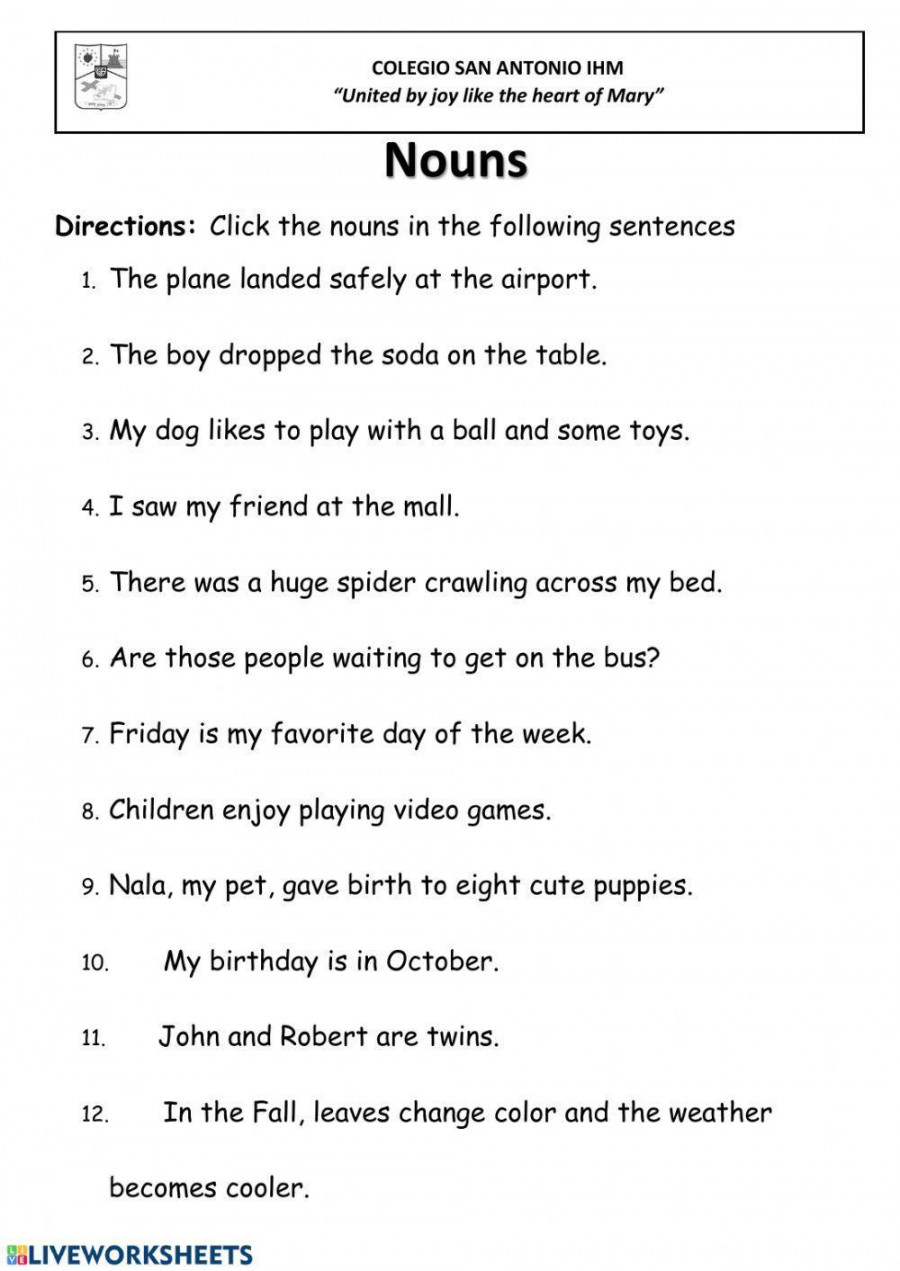 Nouns exercise for Grade   Live Worksheets