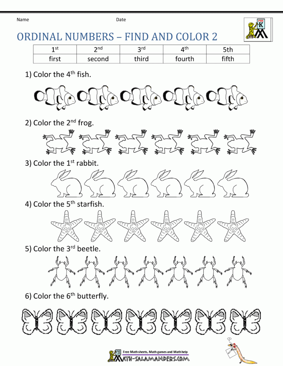 Ordinal Number Worksheets