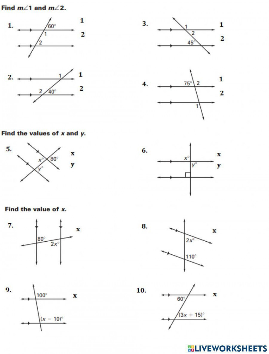 Parallel lines and transversals interactive worksheet  Live