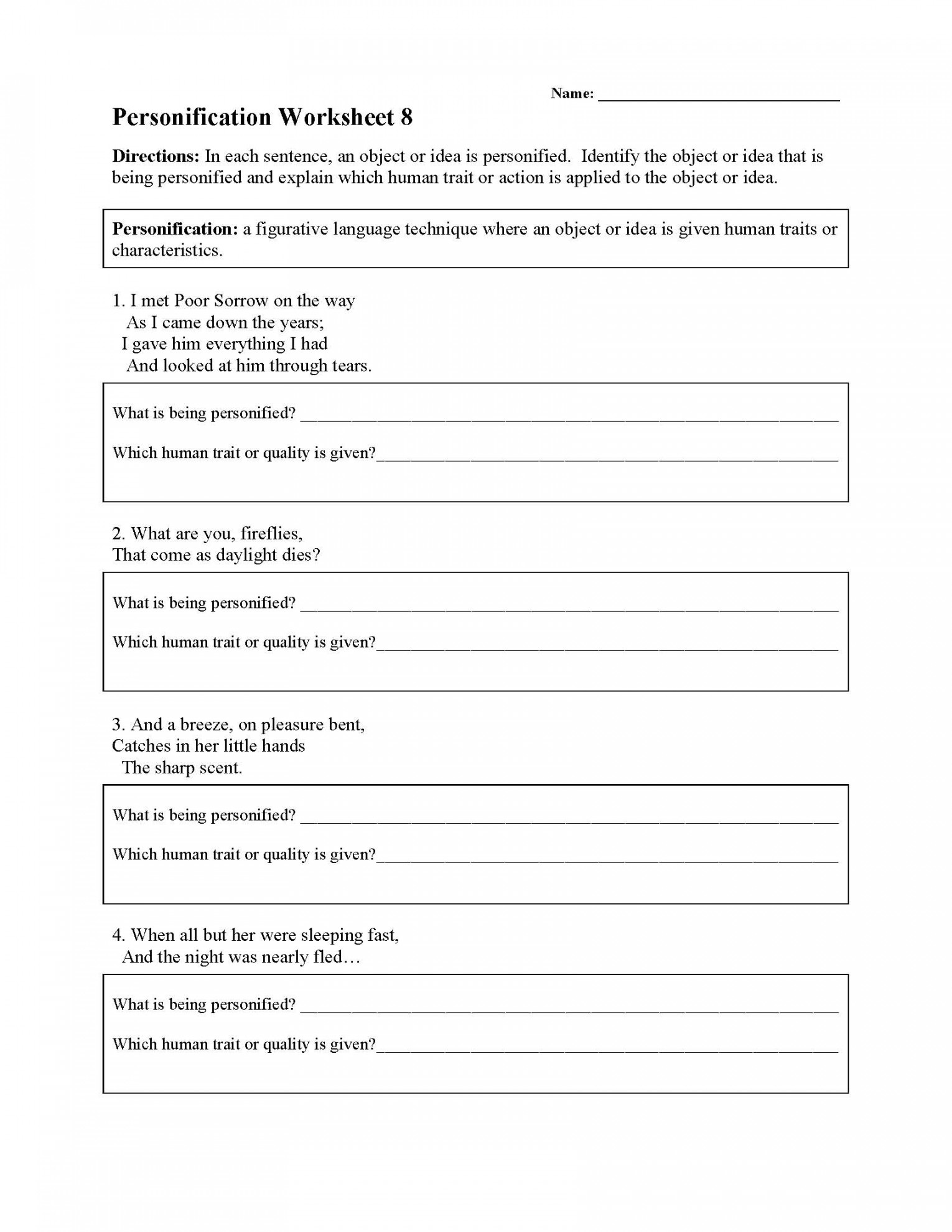 Personification Worksheets  Figurative Language Activities