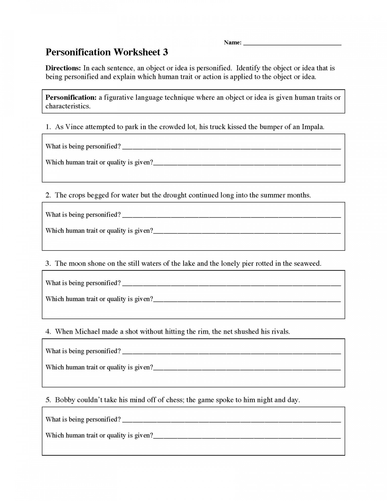 Personification Worksheets  Figurative Language Activities