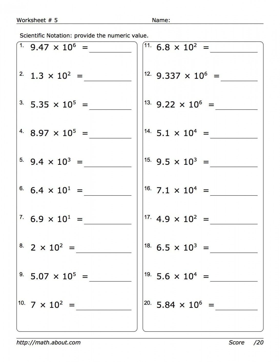 Pre-Algebra Worksheets: Powers of