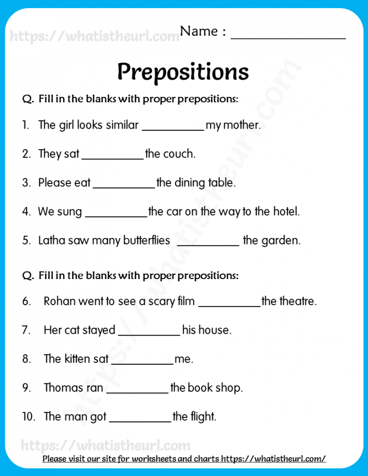 Prepositions Worksheets for Grade   Preposition worksheets