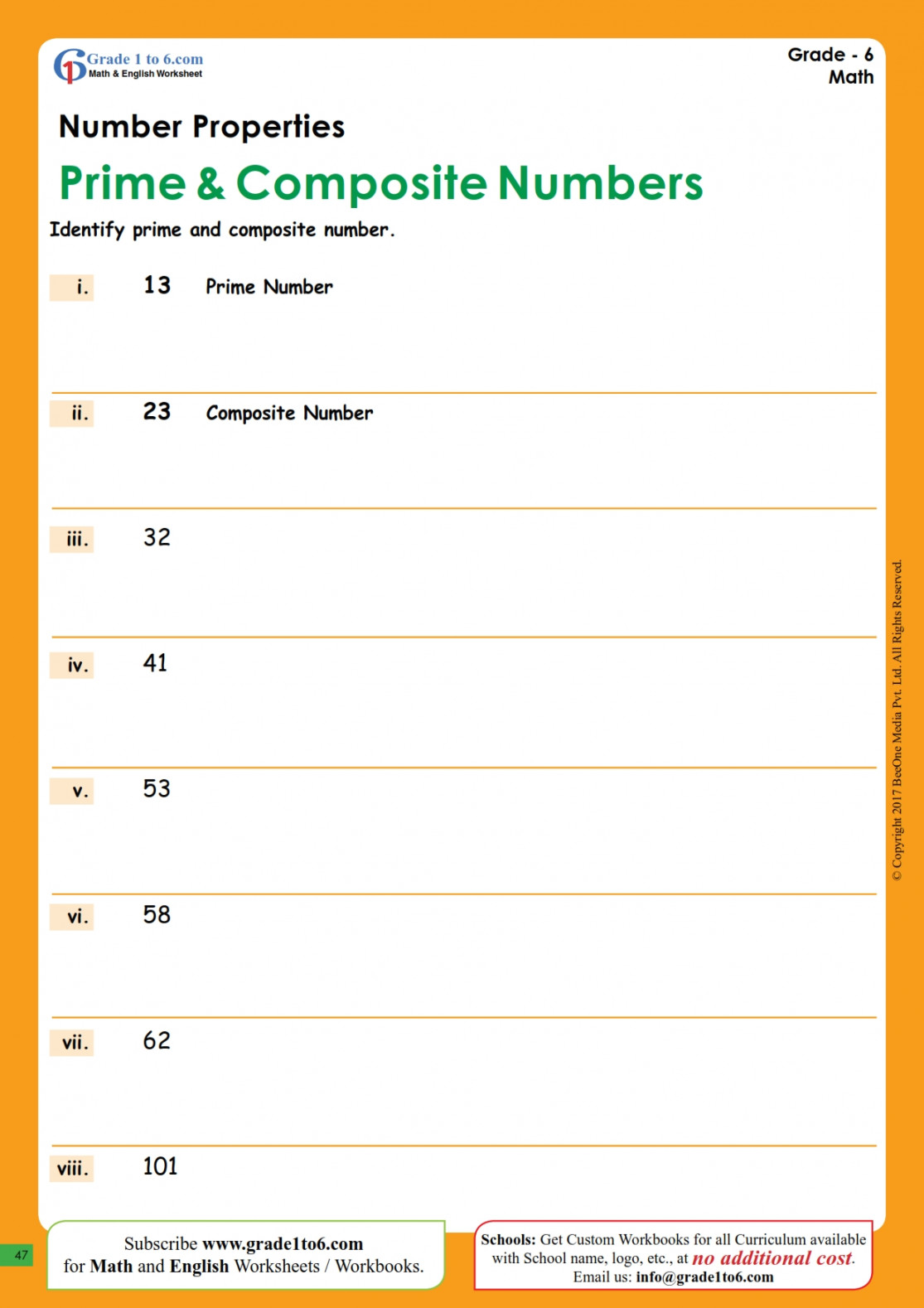 Prime and Composite Numbers Worksheets  Gradeto