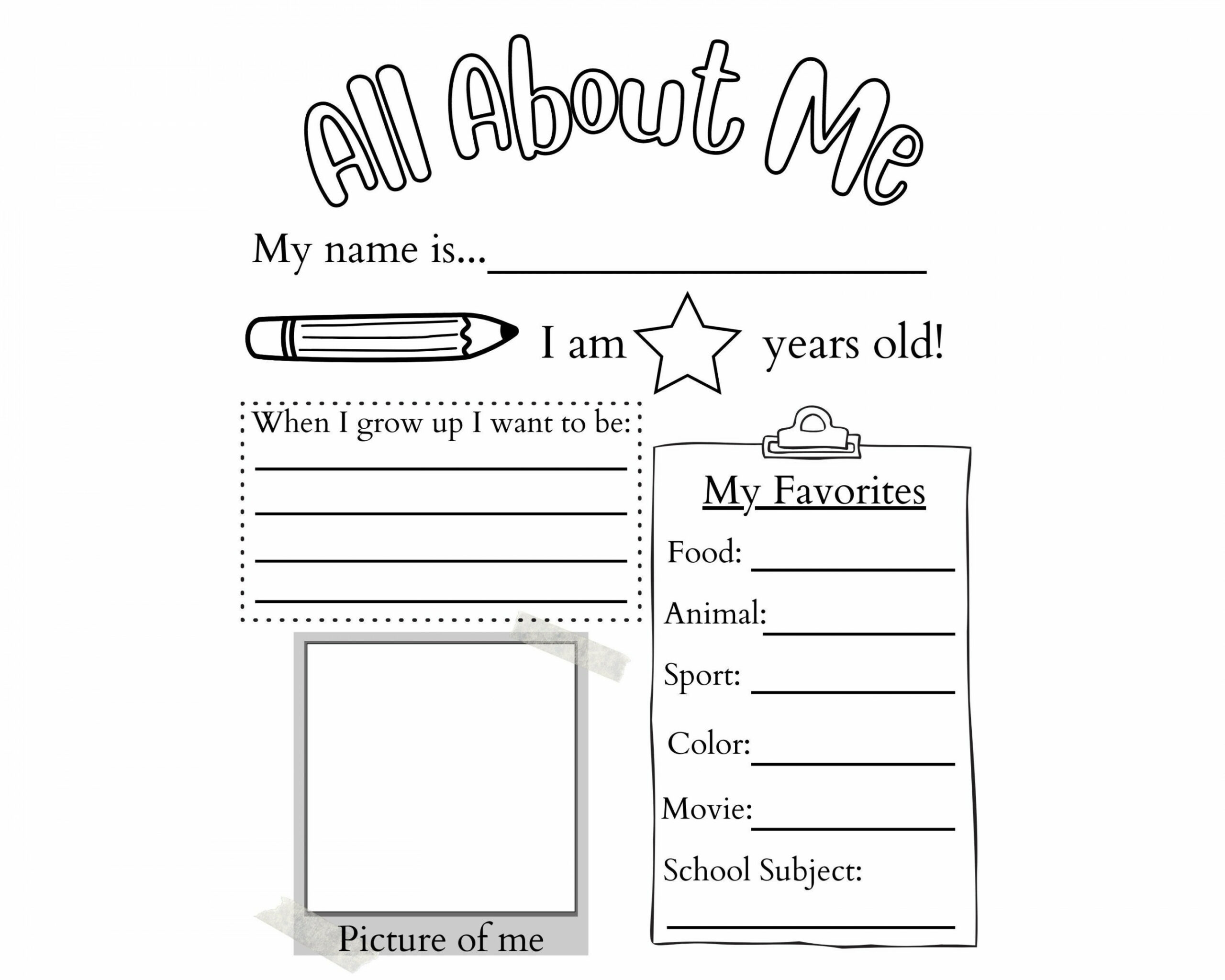 PRINTABLE All About Me Worksheet  Printable activity for kids  First Day  of School Questionnaire  PDF