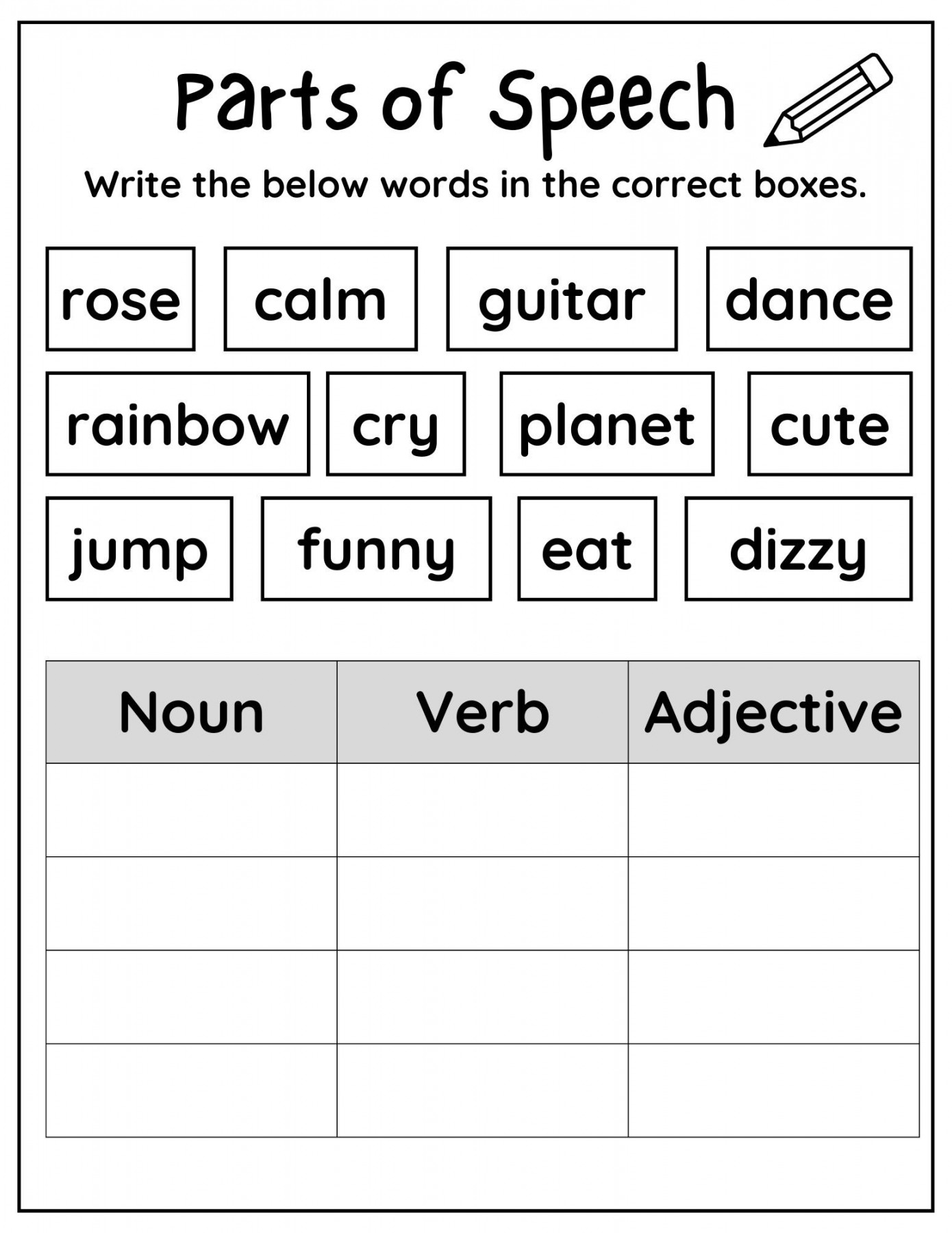 Printable Parts of Speech Worksheets Printable Noun Verb - Etsy