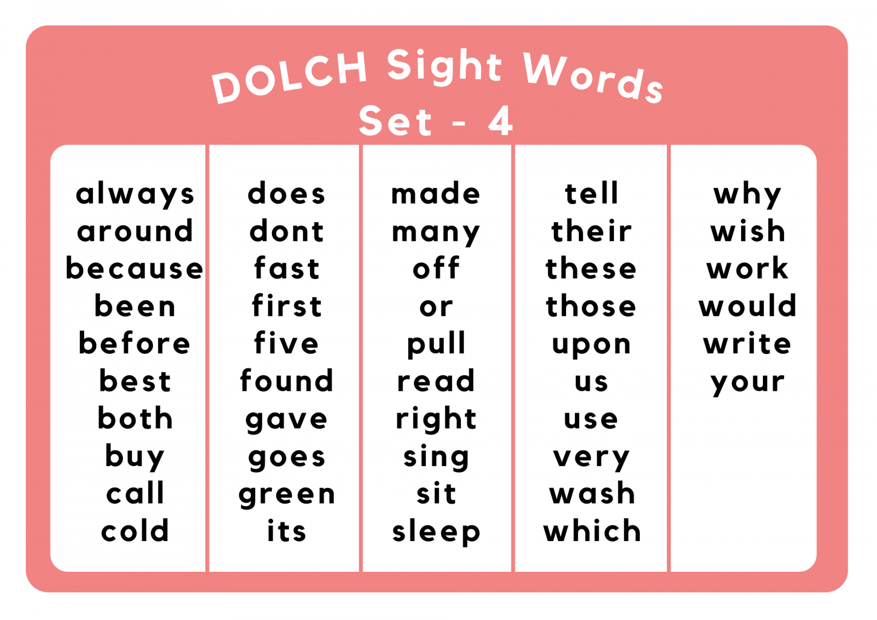 Printable Sight Words Worksheets (pdf) - Dolch Sight Words Level