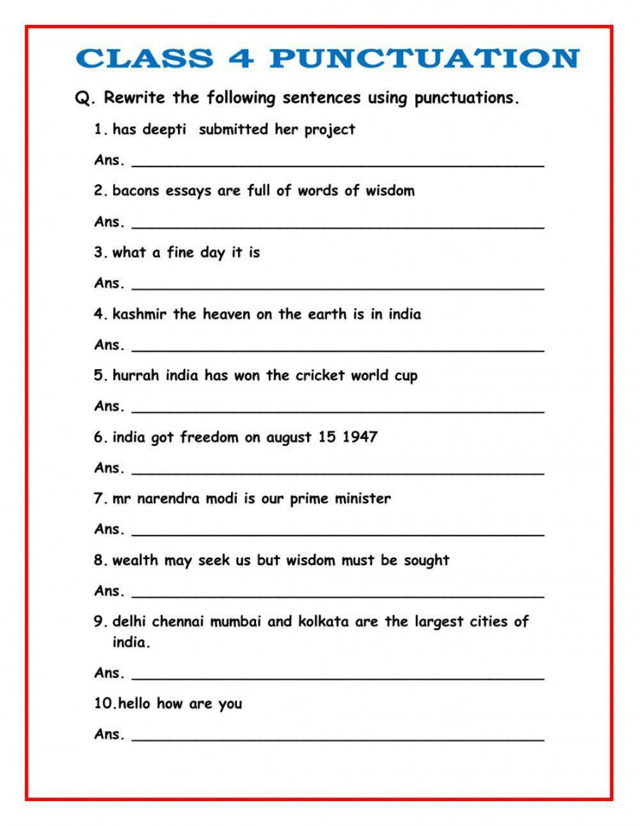 Punctuation exercise for CLASS   Live Worksheets