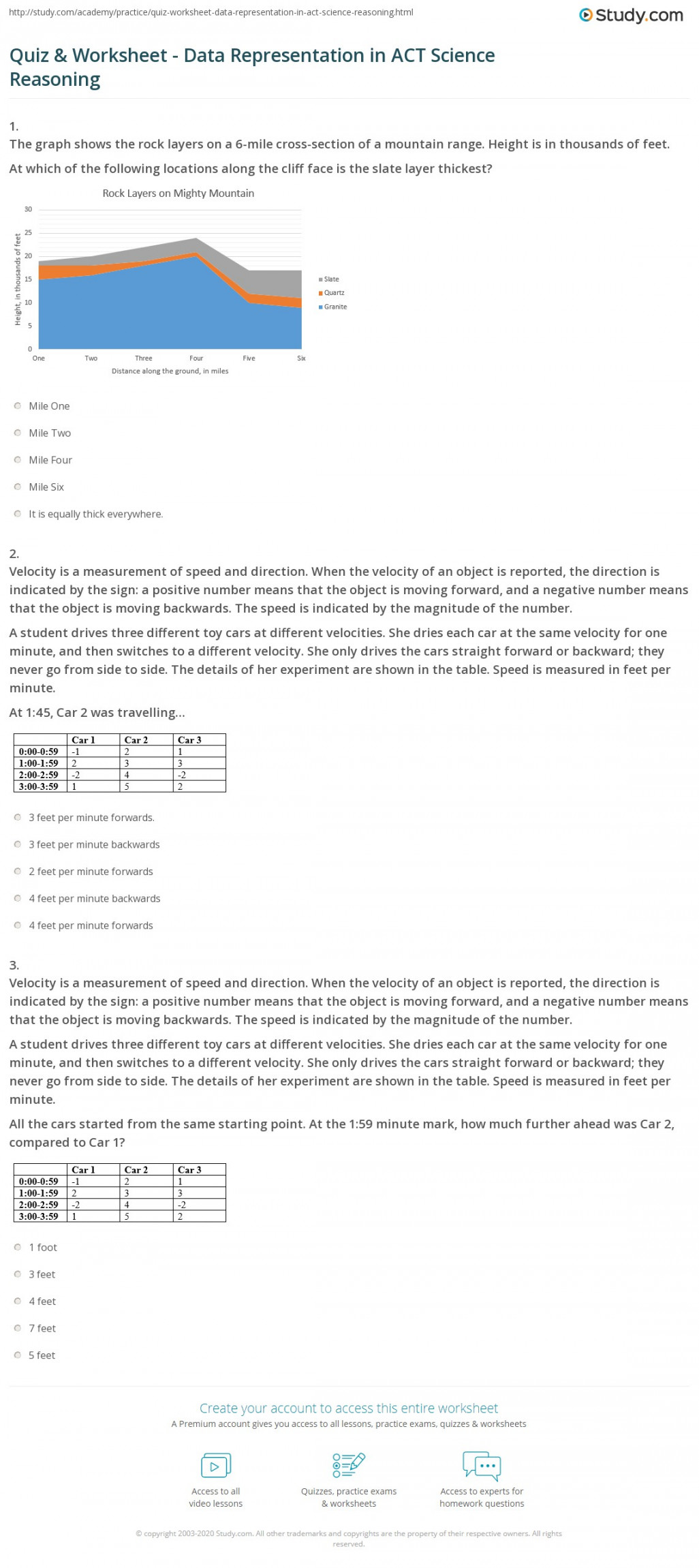 Quiz & Worksheet - Data Representation in ACT Science Reasoning