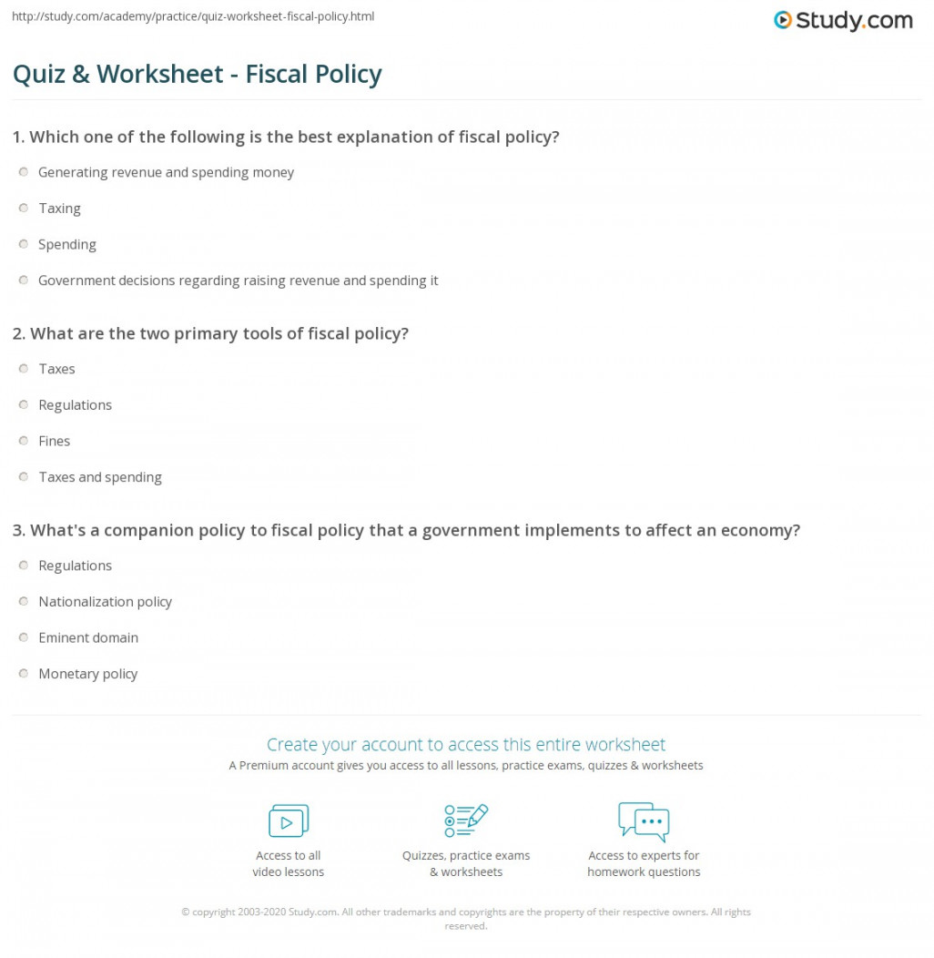 Quiz & Worksheet - Fiscal Policy  Study