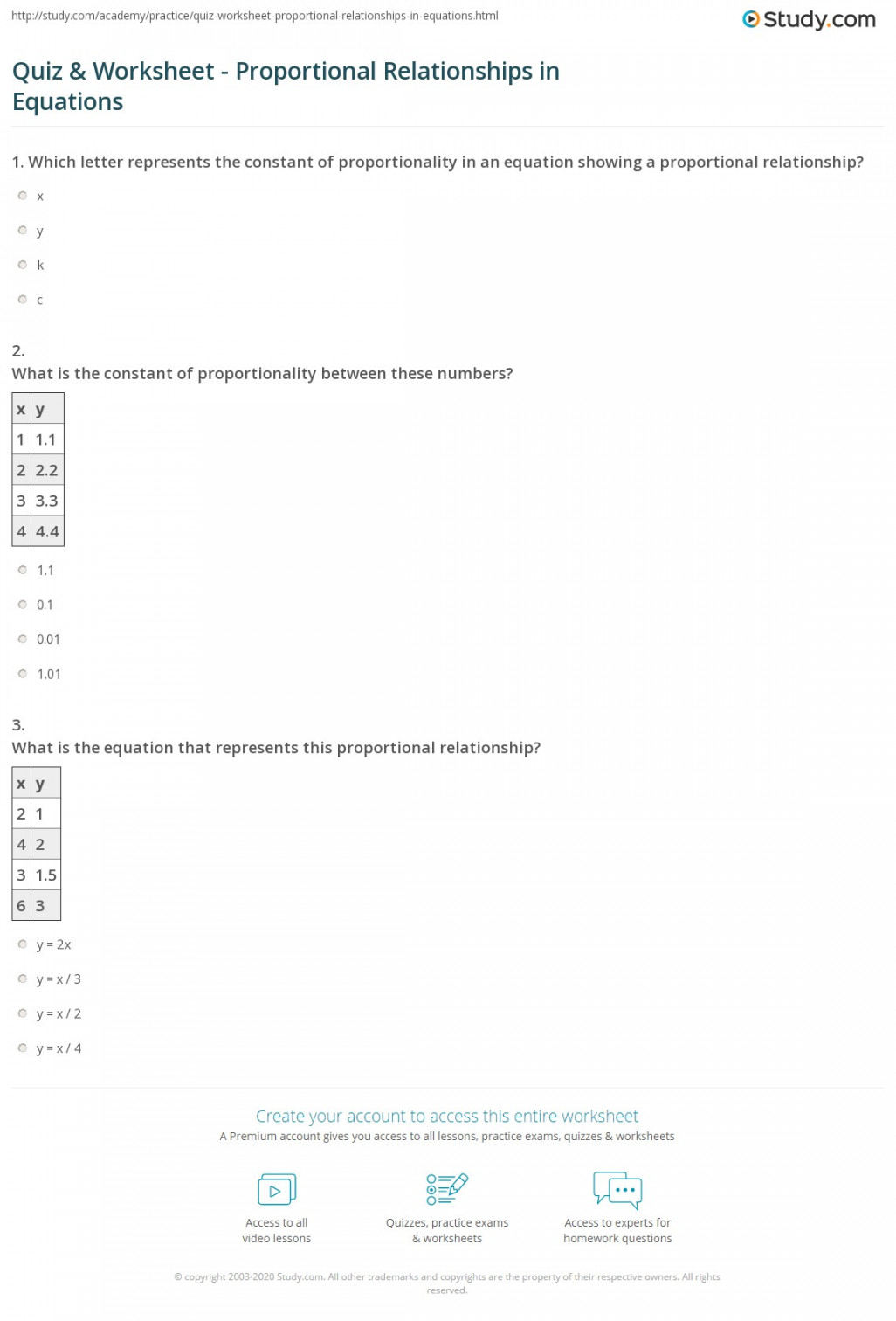 Quiz & Worksheet - Proportional Relationships in Equations  Study