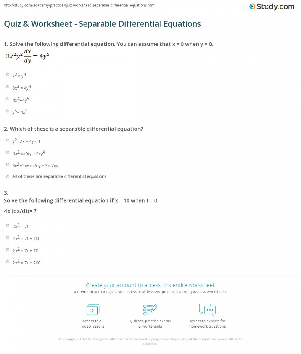 Quiz & Worksheet - Separable Differential Equations  Study