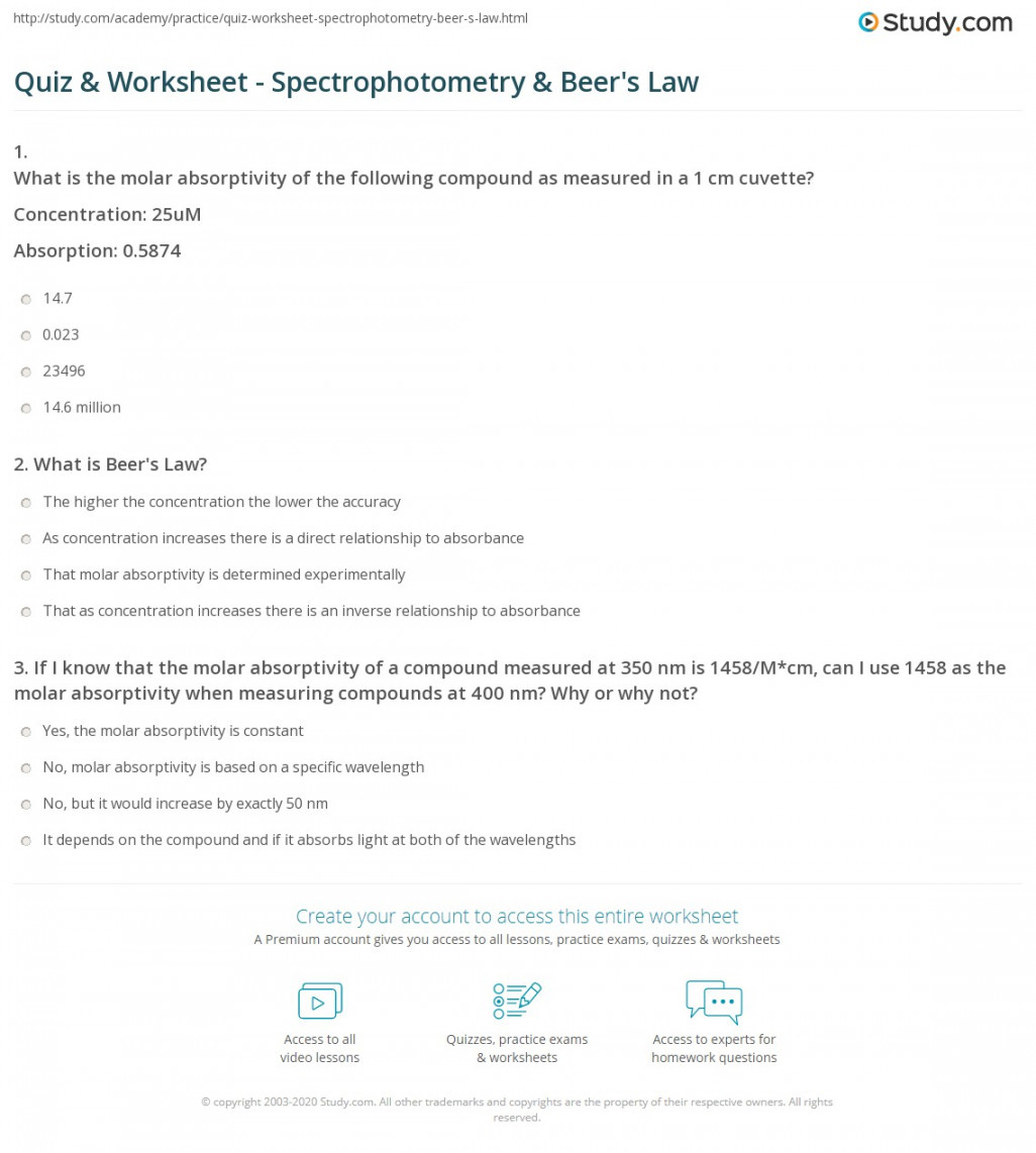 Quiz & Worksheet - Spectrophotometry & Beer