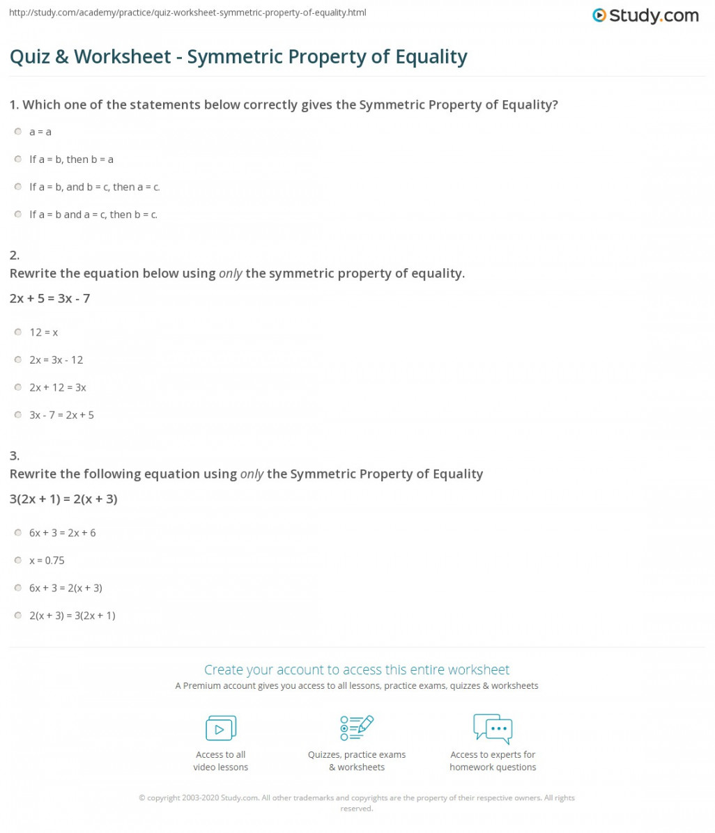 Quiz & Worksheet - Symmetric Property of Equality  Study