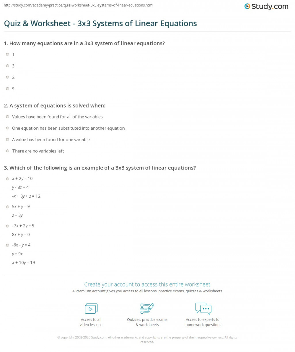 Quiz & Worksheet - x Systems of Linear Equations  Study