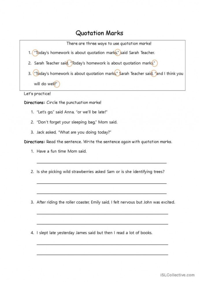 Quotation Marks: English ESL worksheets pdf & doc