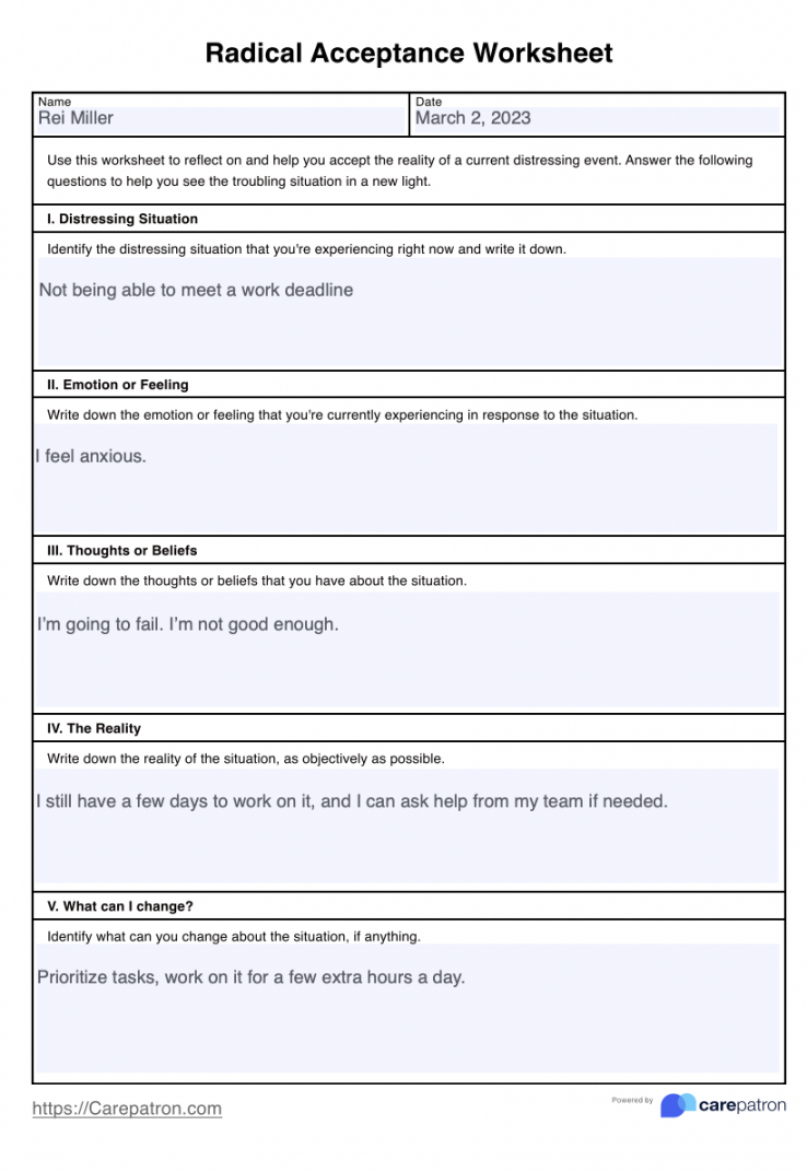 Radical Acceptance Worksheet & Example  Free PDF Download