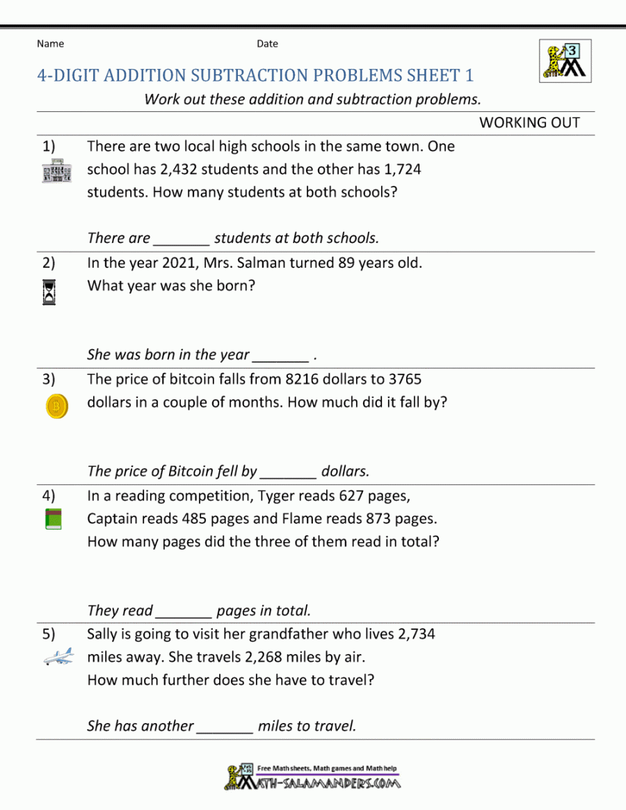 rd Grade Addition and Subtraction Word Problems