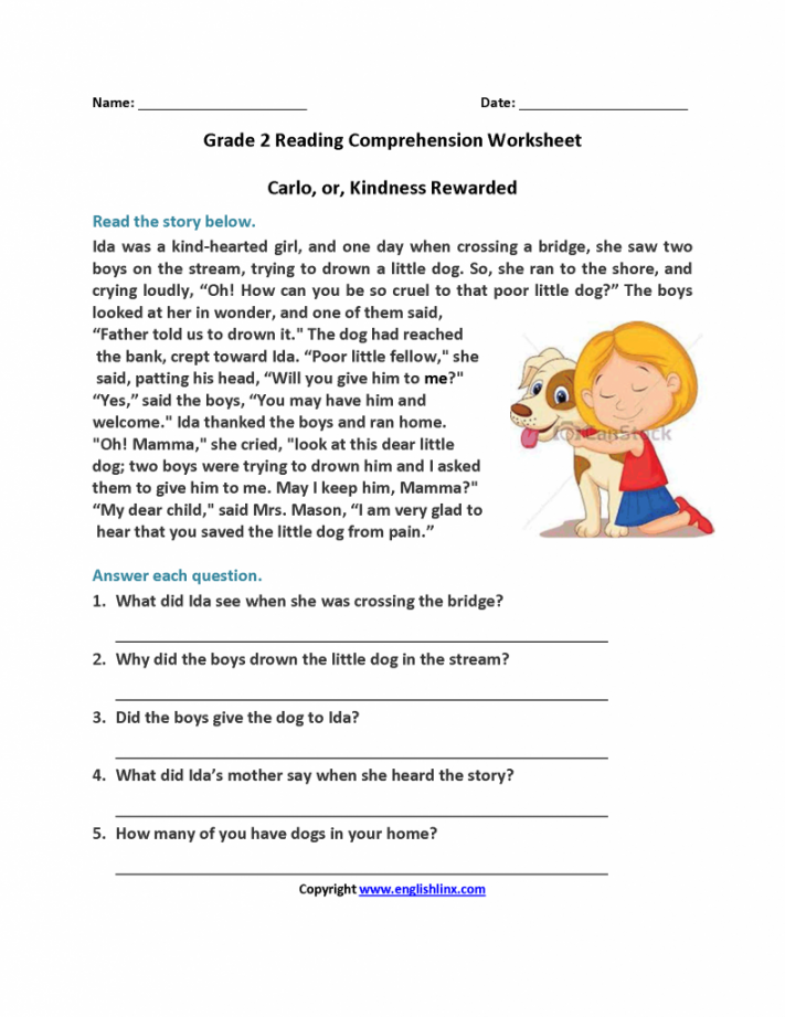 Reading Comprehension Worksheets For Grade   nd grade reading