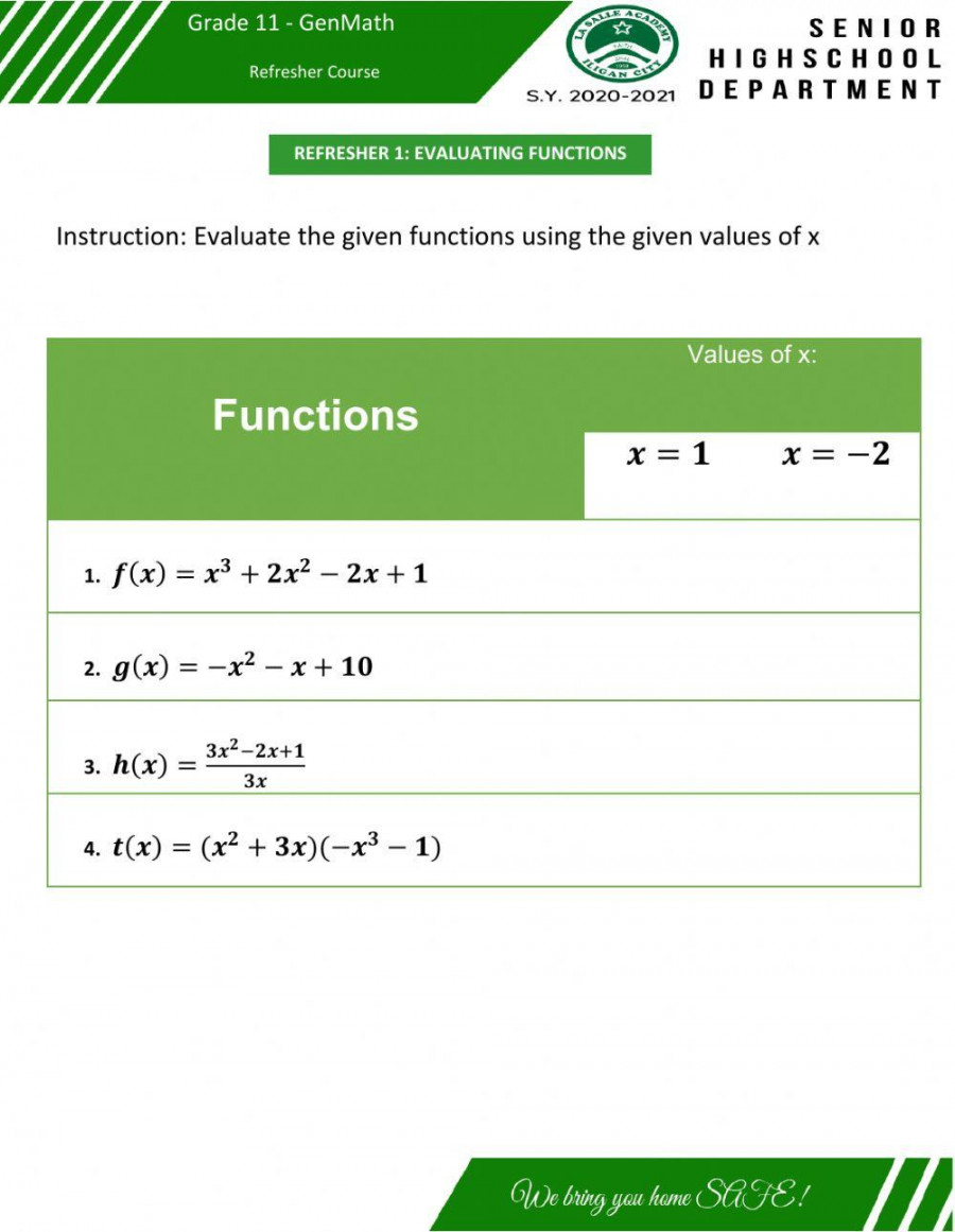 Refresher : Evaluating Function worksheet  Live Worksheets