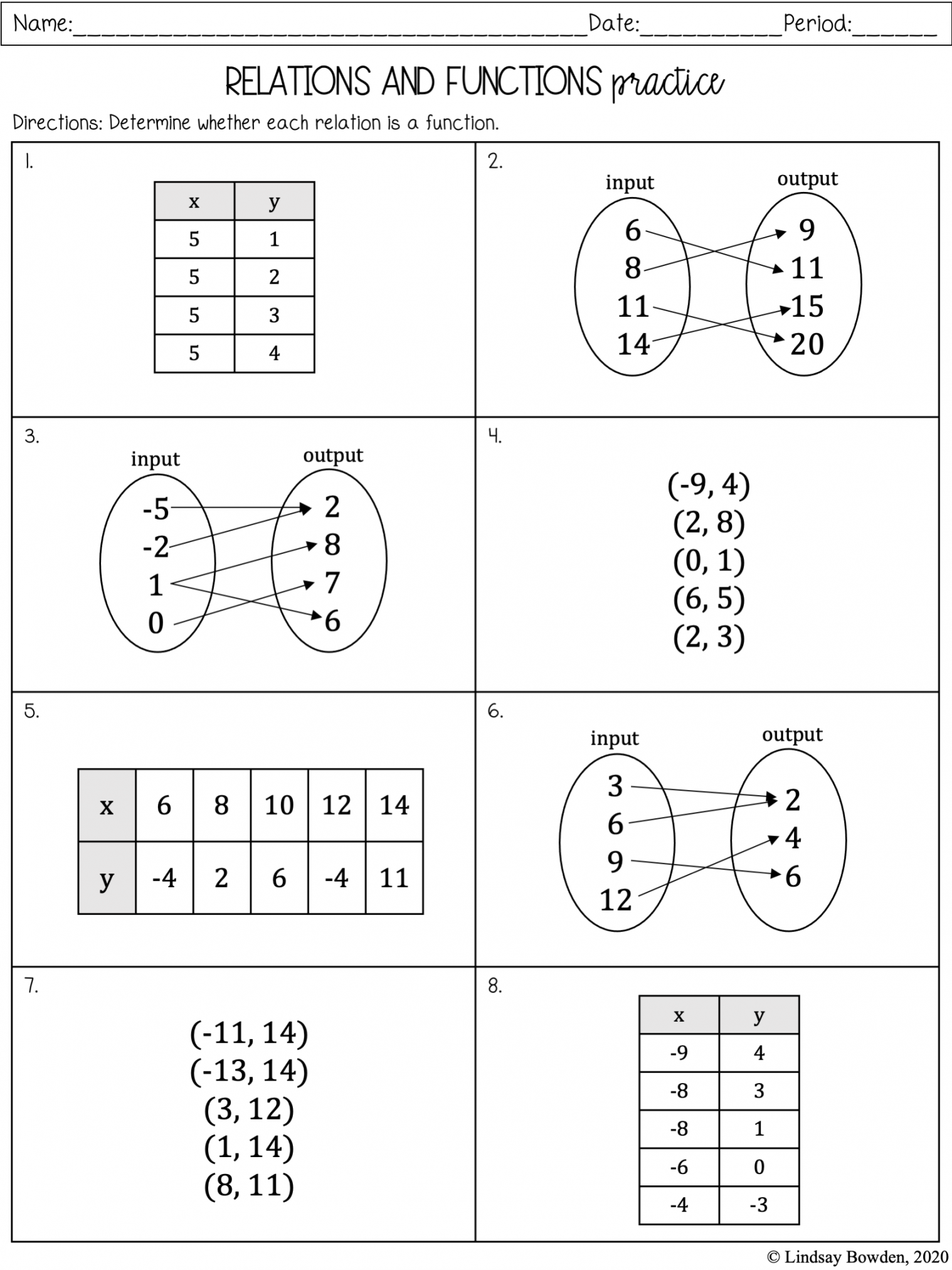 Relations and Functions Notes and Worksheets - Lindsay Bowden