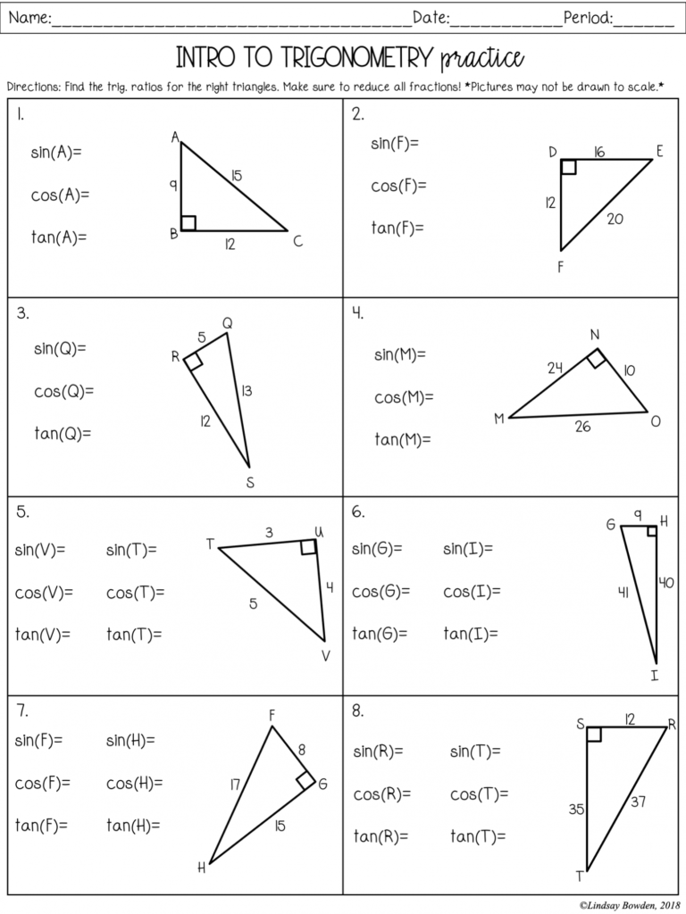 Right Triangle Trigonometry Worksheet