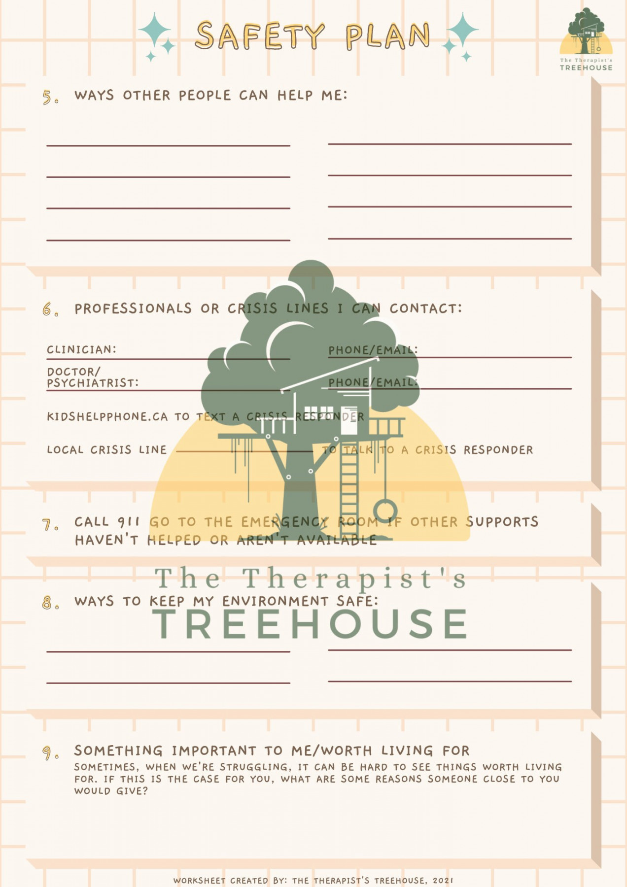 safety plan worksheet for teens therapy worksheets and tools etsy
