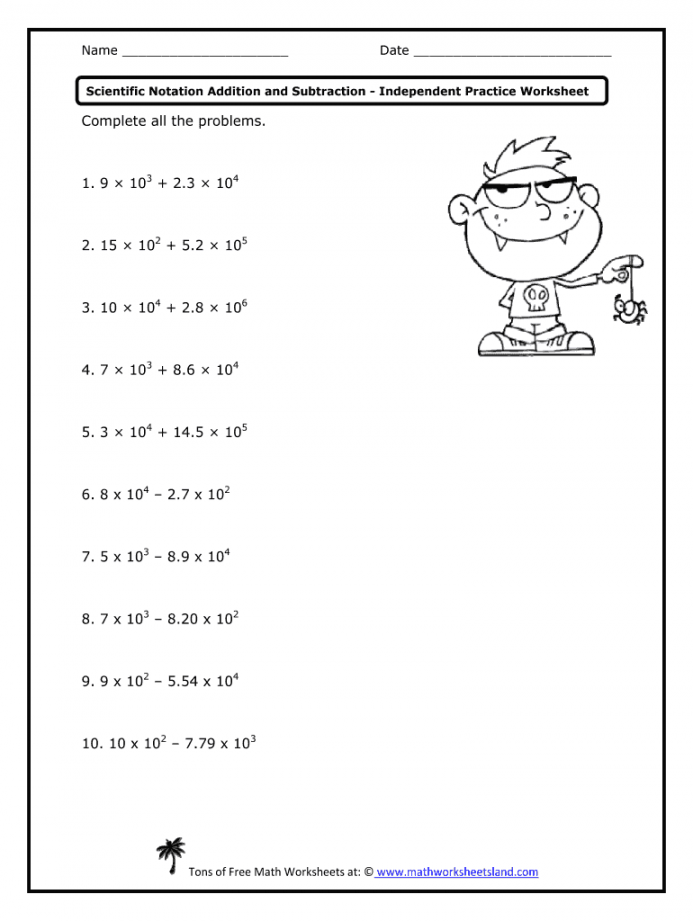 Scientific notation addition and subtraction independent practice