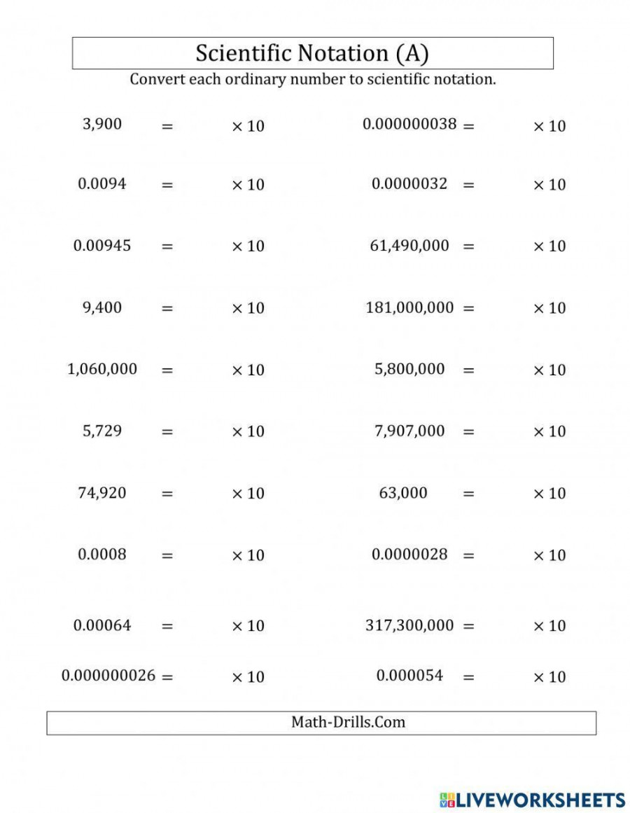 Scientific Notation (Standard Form) worksheet  Live Worksheets