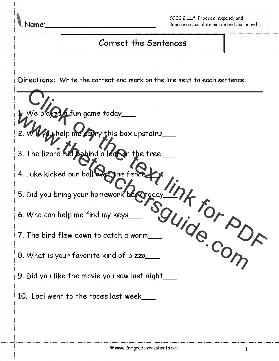 Second Grade Sentences Worksheets, CCSS .L..f Worksheets.