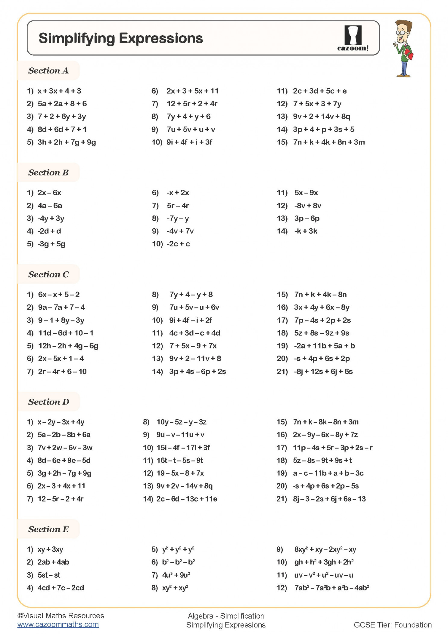 Simplifying Expressions Worksheet  Fun and Engaging PDF Worksheets