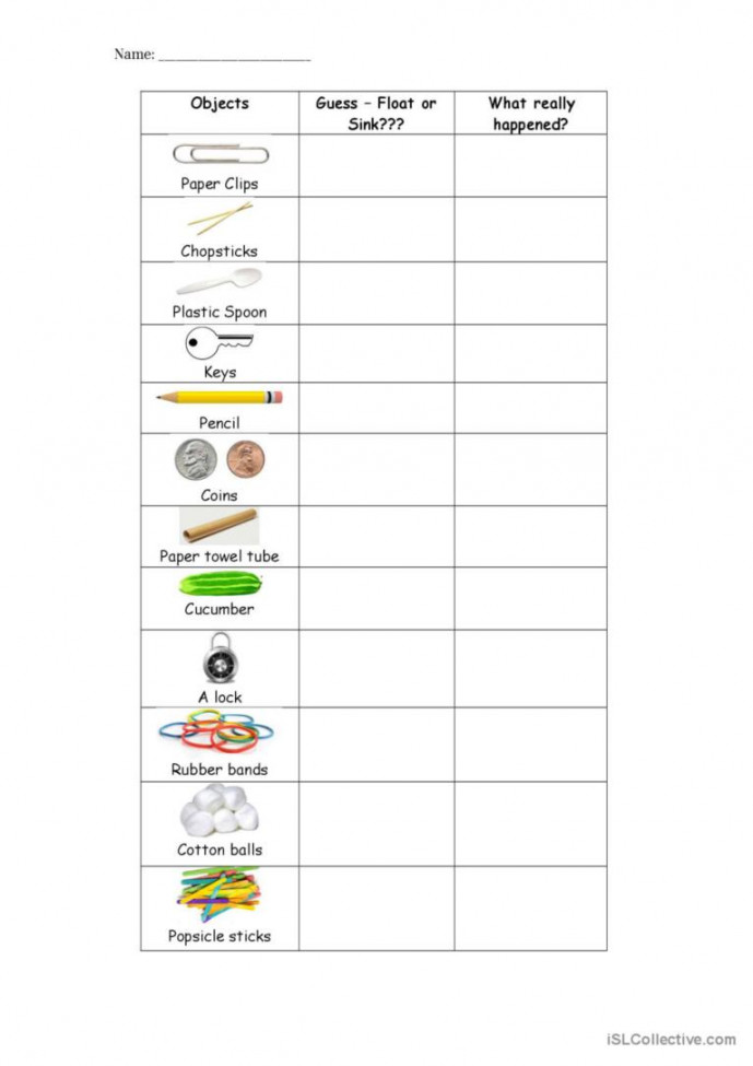 Sink or Float: English ESL worksheets pdf & doc