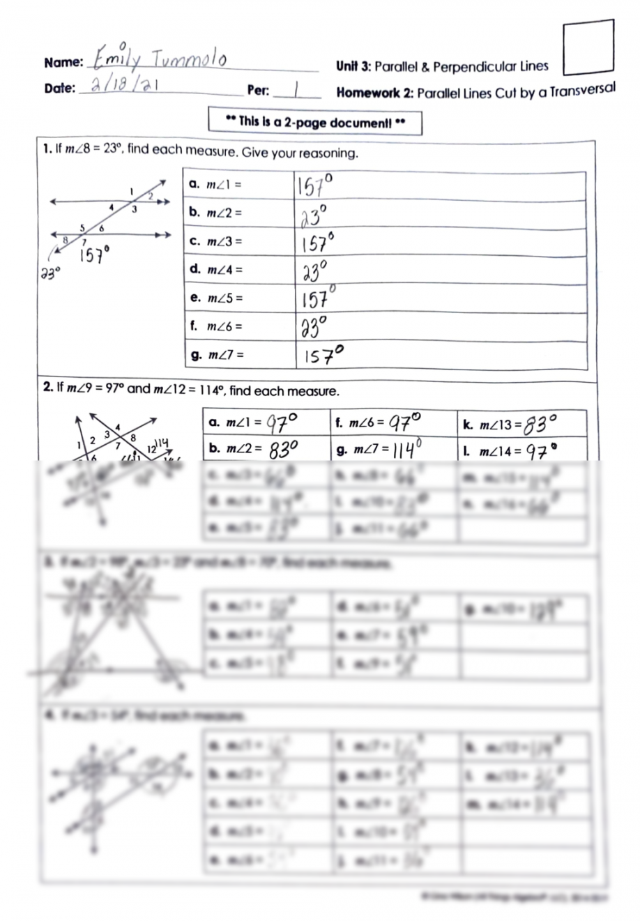 solution unit parallel lines cut by a transversal worksheet