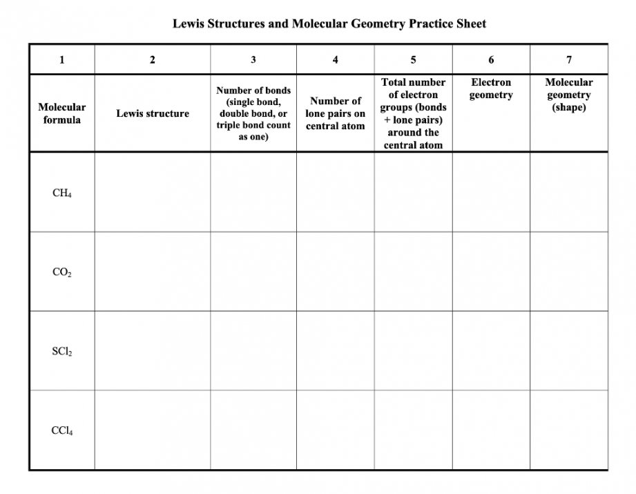 Solved Lewis Structures and Molecular Geometry Practice  Chegg