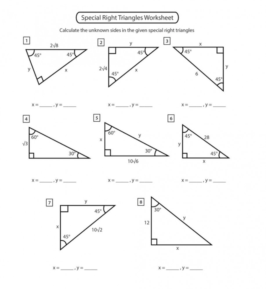 Solved Special Right Triangles Worksheet Calculate the  Chegg