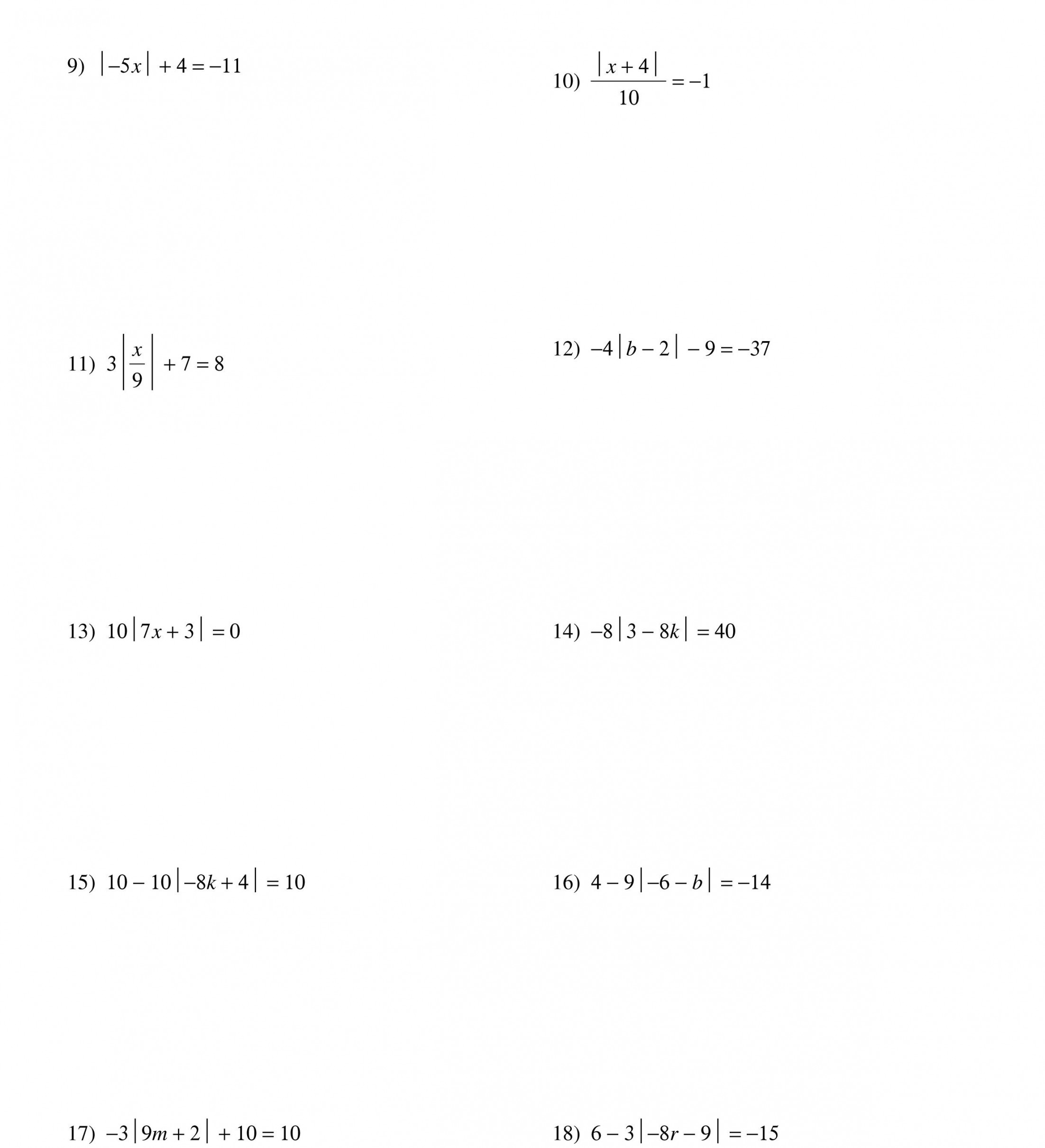 Solving Absolute Value Equations Worksheet  Word problem