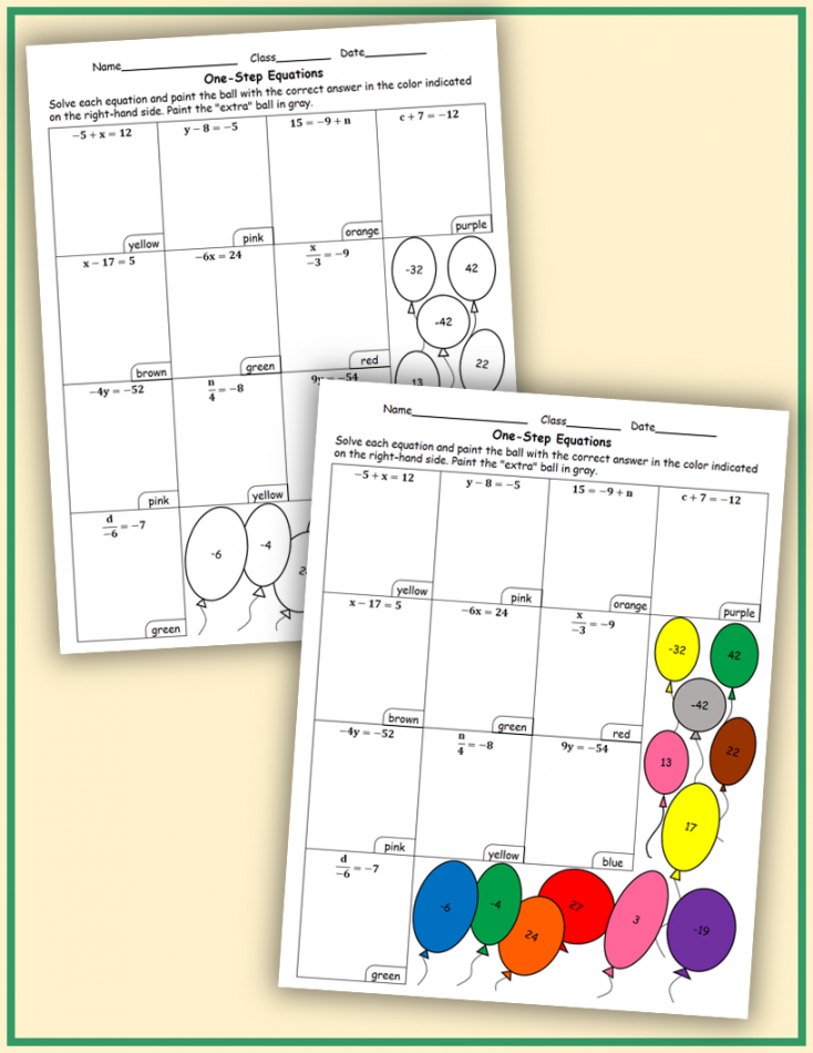 Solving One and Two Step Equations Color by Number  Teaching