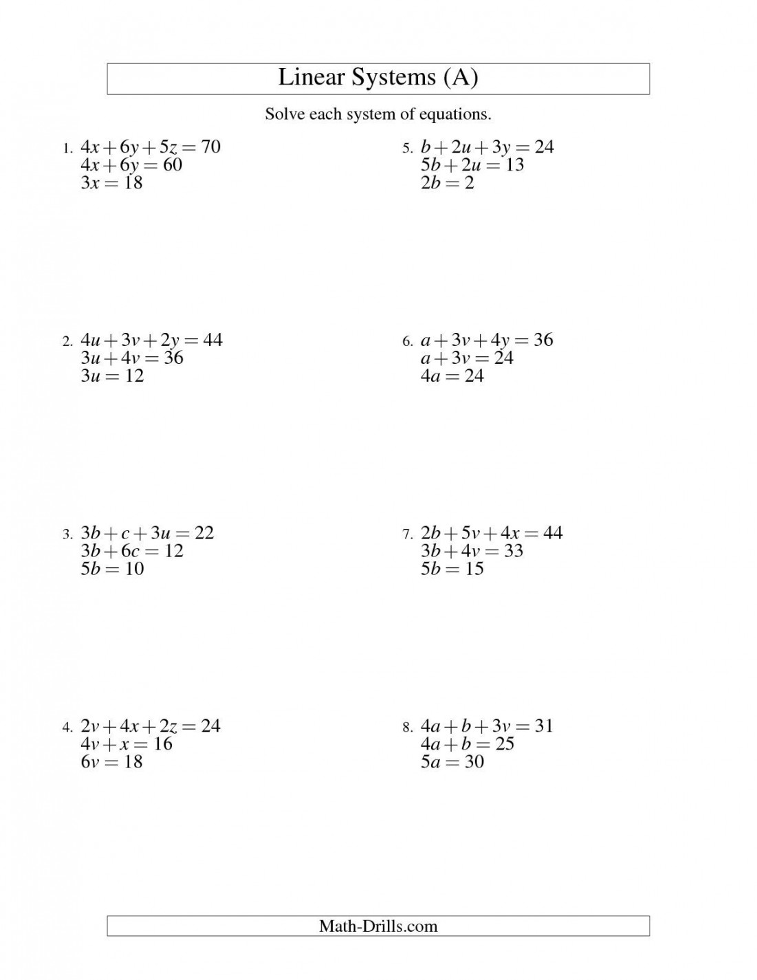 Solving Systems Of Linear Equations And Inequalities Worksheets