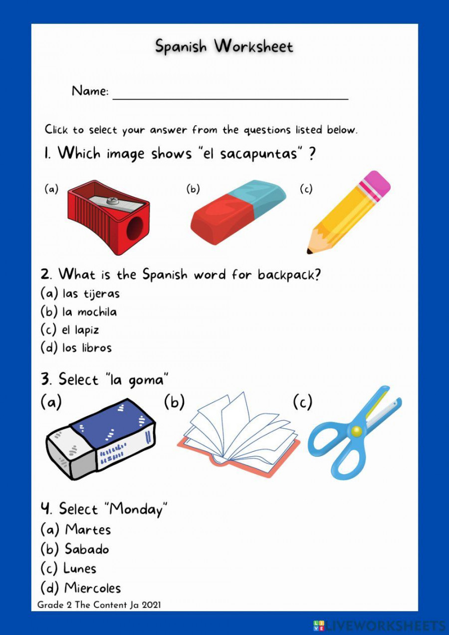 Spanish worksheet for Grade   Live Worksheets