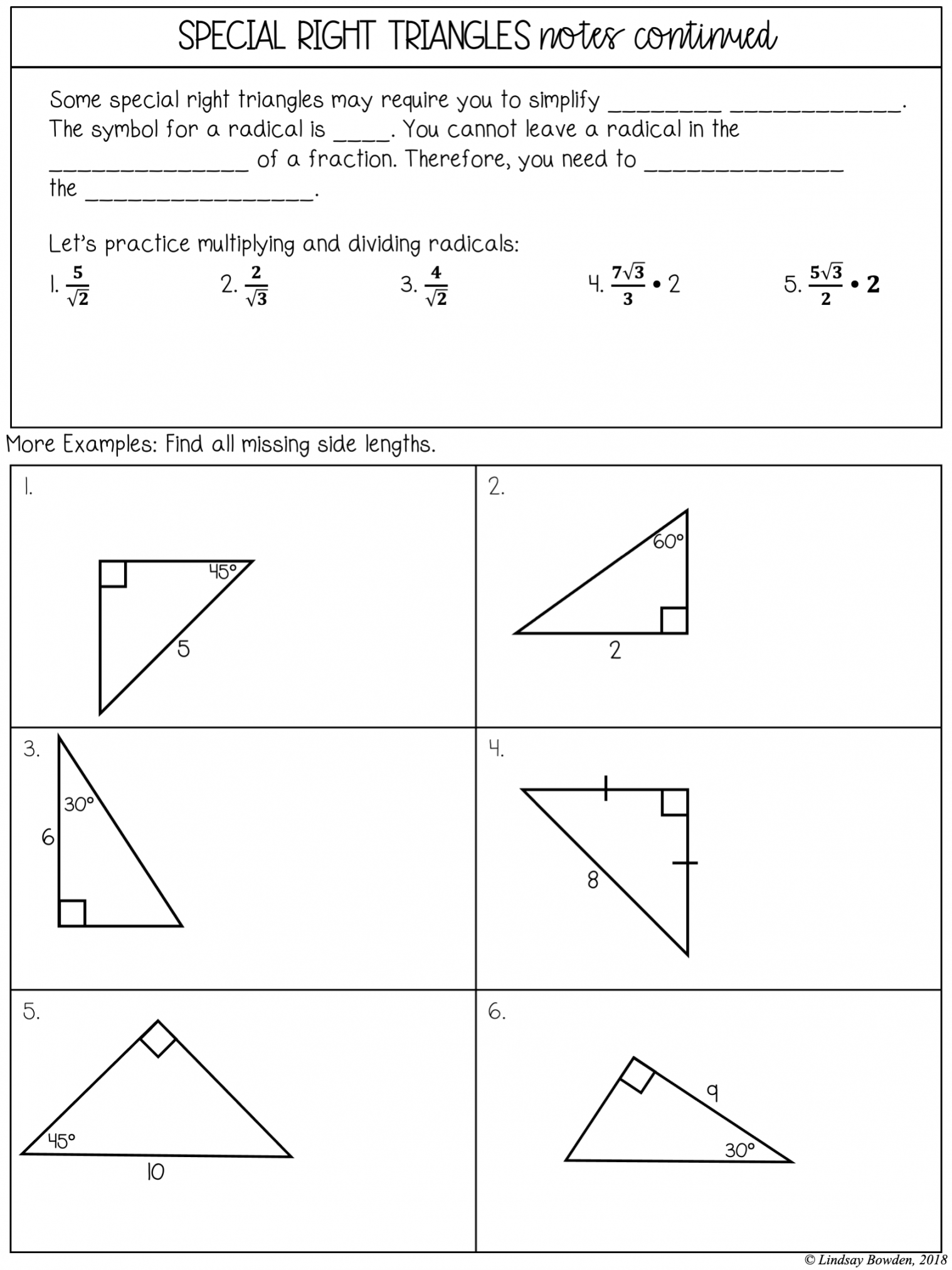 Special Right Triangles Notes and Worksheets - Lindsay Bowden