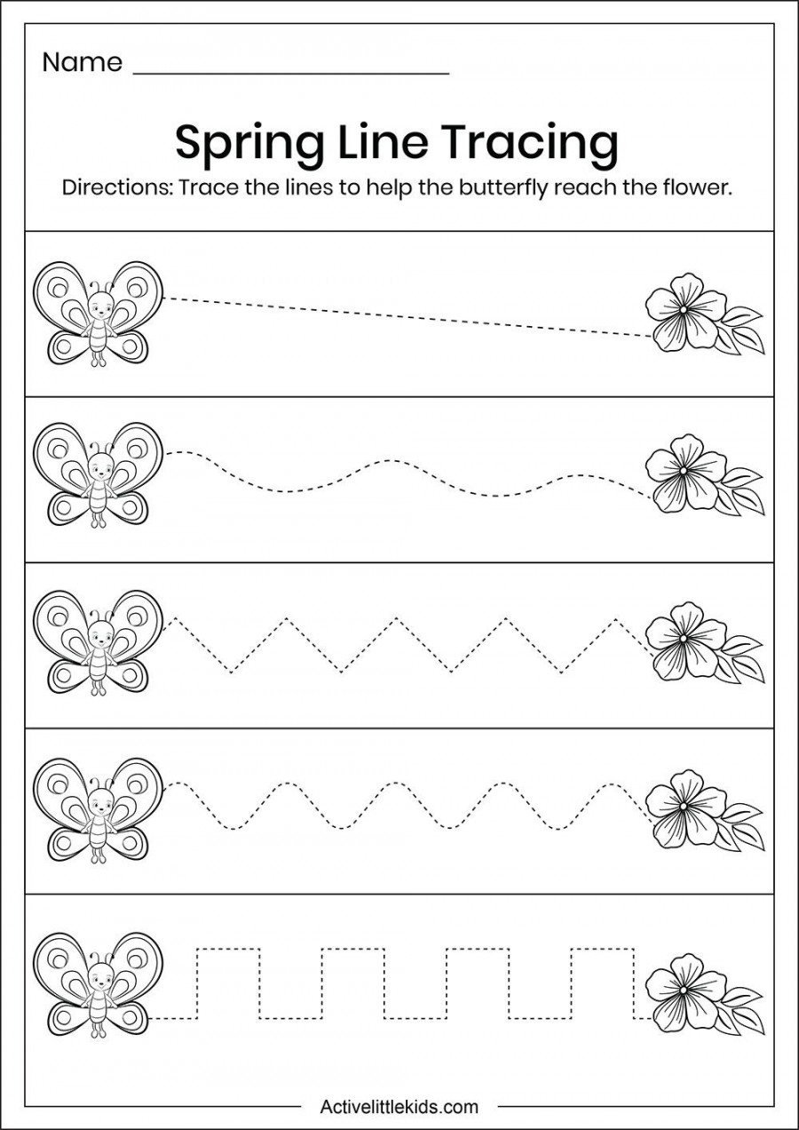 Spring Line Tracing Worksheet  Line tracing worksheets, Tracing