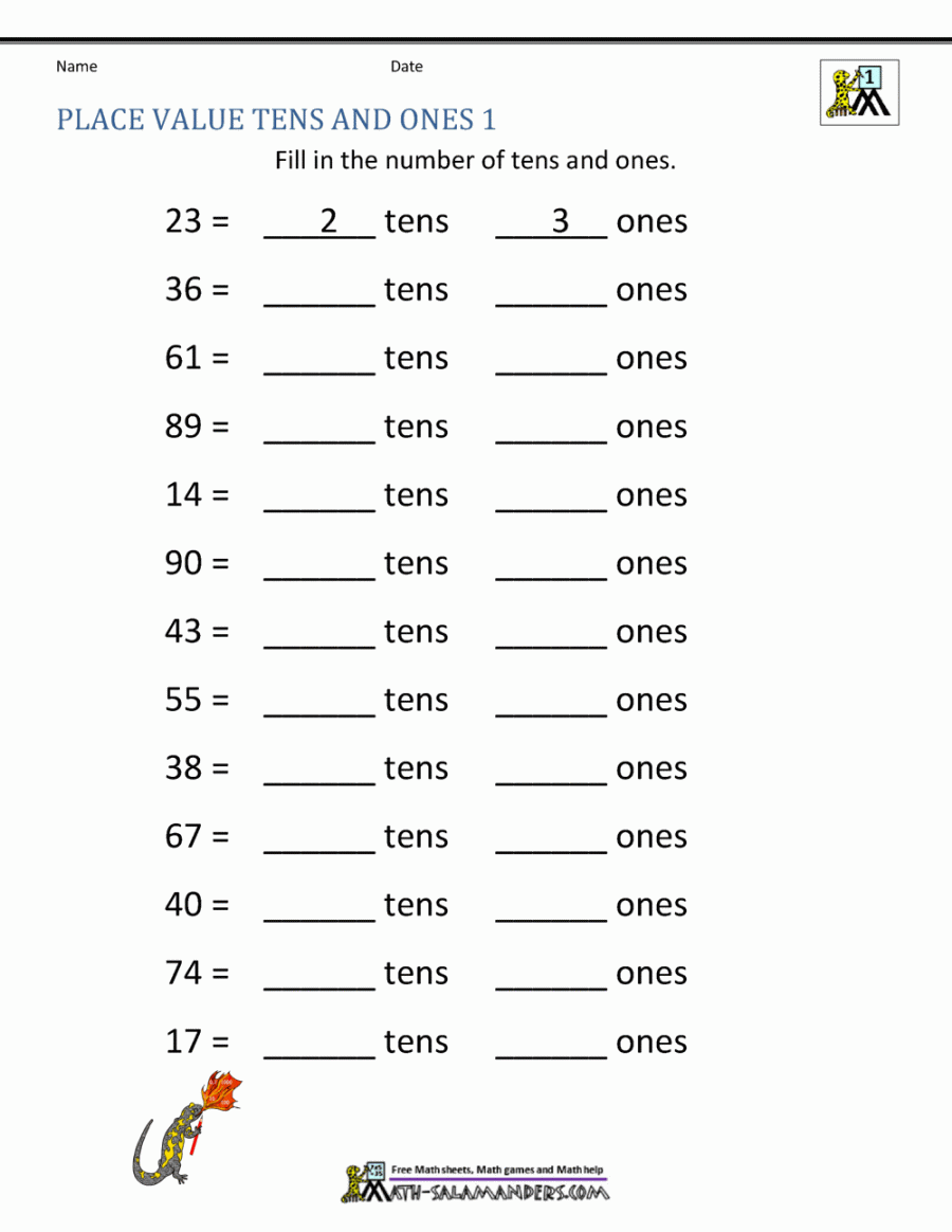 st Grade Place Value Worksheets  Digit numbers