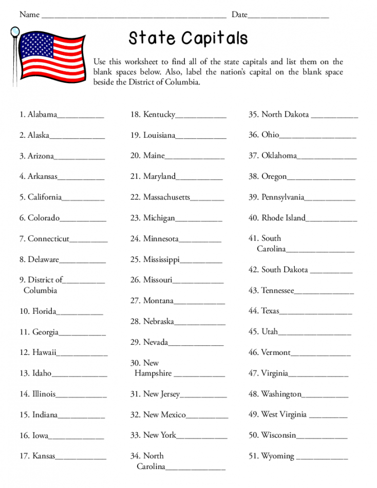 States And Capitals Worksheets  States and capitals, Social