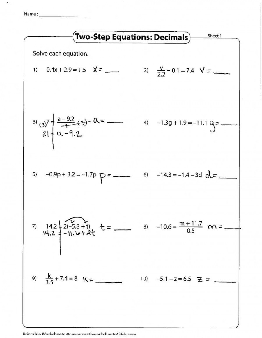 Step Equations with Decimals worksheet  Live Worksheets