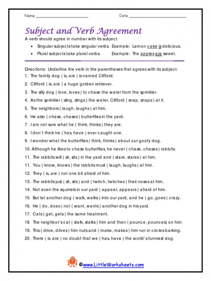 Subject Verb Agreement Worksheet  PDF  Linguistic Morphology